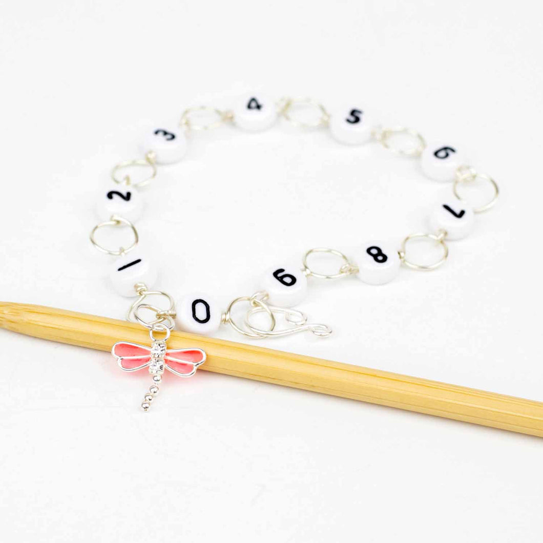 Pink Dragonfly Row Counter, Large Circle